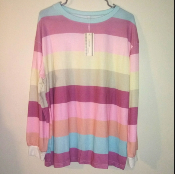 Long Sleeve multi colored lightweight round Neck Pullover sweater blouse - Picture 14 of 15